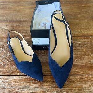 Talbots AVA POINTED TOE SLINGBACKS - SUEDE Indigo Blue Flats Shoes Size 8M
